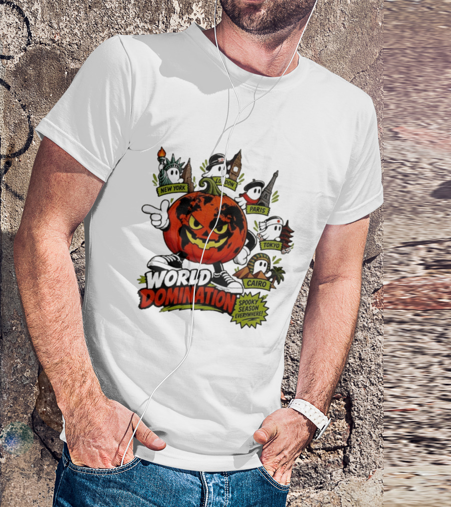 World Domination Pumpkin Spooky Season Everywhere New York London Paris Tokyo Cairo T-Shirt