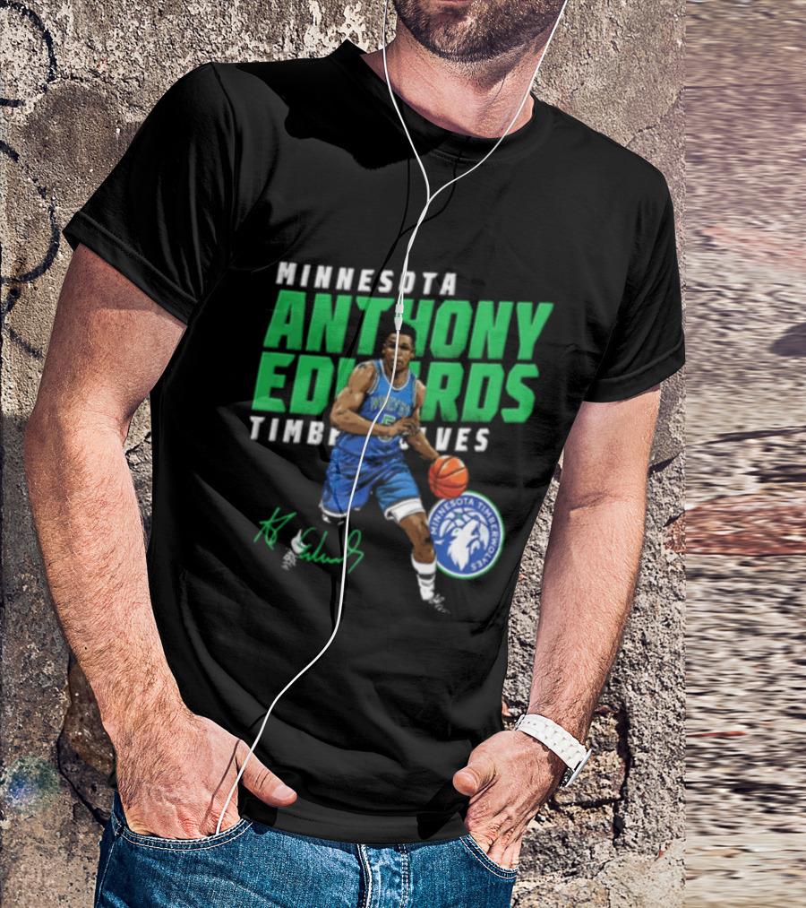Anthony Edwards Minnesota Timberwolves NBA 5 Basketball Player Dribbling Ball T-Shirt