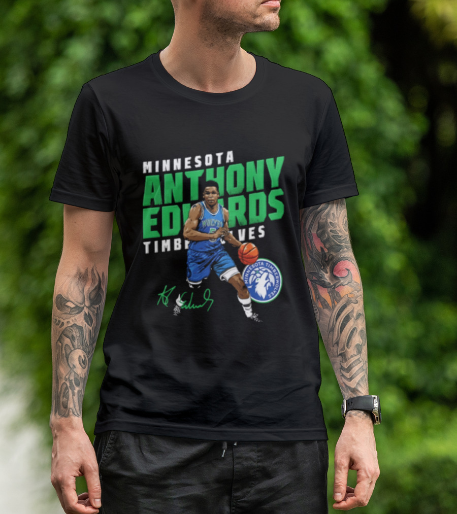 Anthony Edwards Minnesota Timberwolves NBA 5 Basketball Player Dribbling Ball T-Shirt