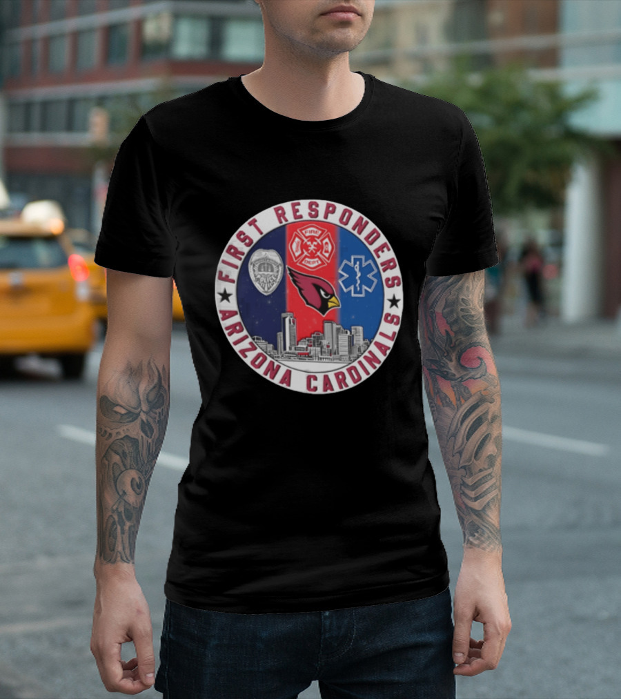 Arizona Cardinals First Responders Police Fire Medical Emblems Skyline T-Shirt