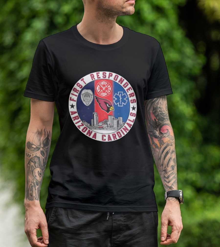 Arizona Cardinals First Responders Police Fire Medical Emblems Skyline T-Shirt