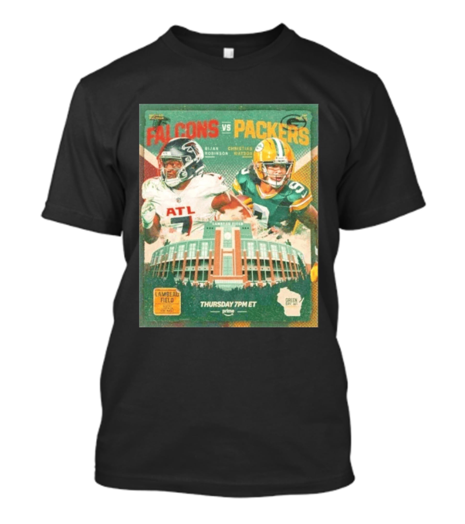 Bijan Robinson Christian Watson Falcons Vs Packers Lambeau Field Thursday 7PM ET Prime 2026 T-Shirt