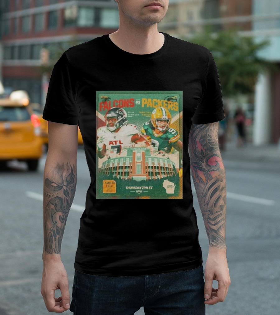 Bijan Robinson Christian Watson Falcons Vs Packers Lambeau Field Thursday 7PM ET Prime 2026 T-Shirt
