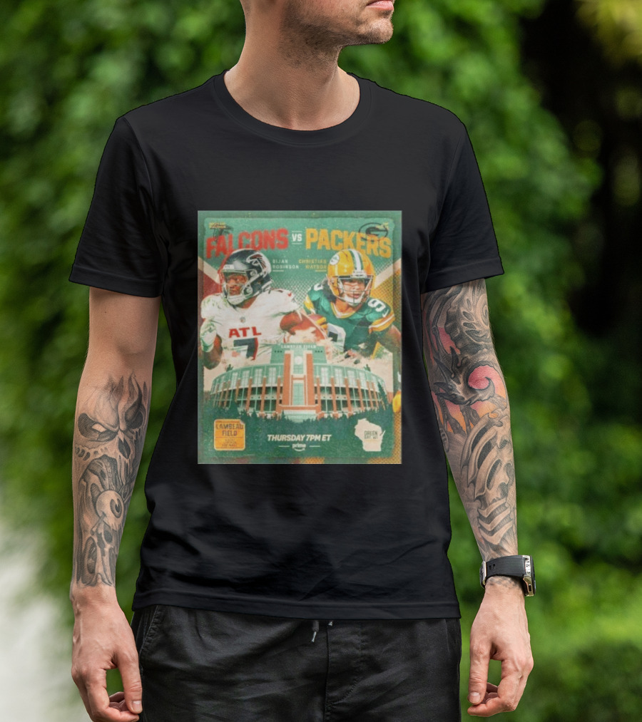 Bijan Robinson Christian Watson Falcons Vs Packers Lambeau Field Thursday 7PM ET Prime 2026 T-Shirt