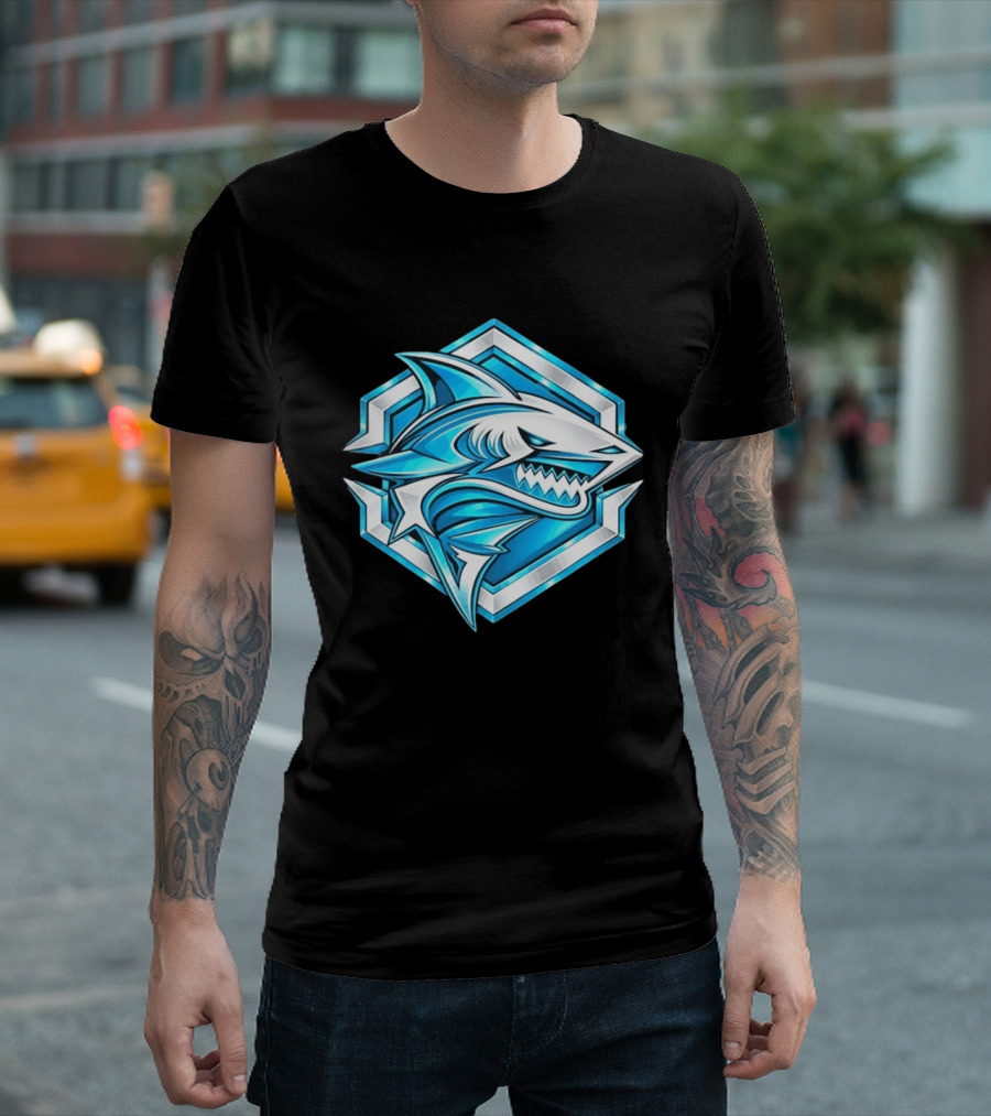 Blue Shark Hexagon Esports Gaming Shark T-Shirt