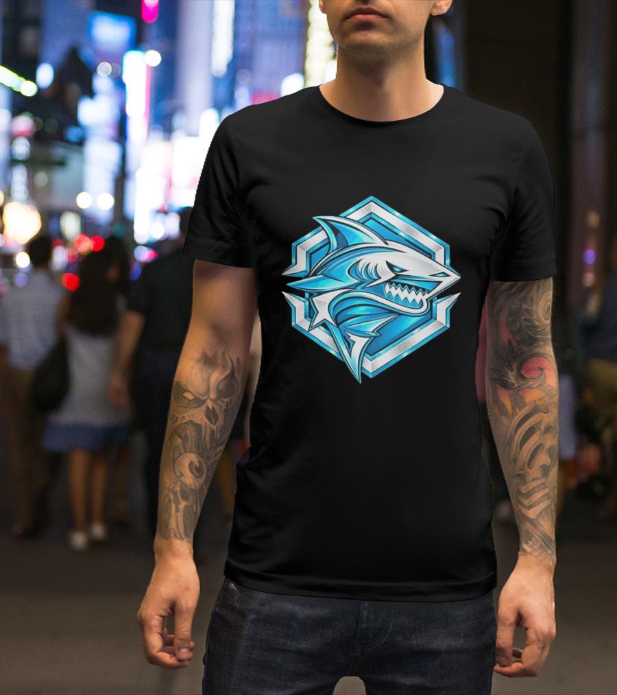 Blue Shark Hexagon Esports Gaming Shark T-Shirt