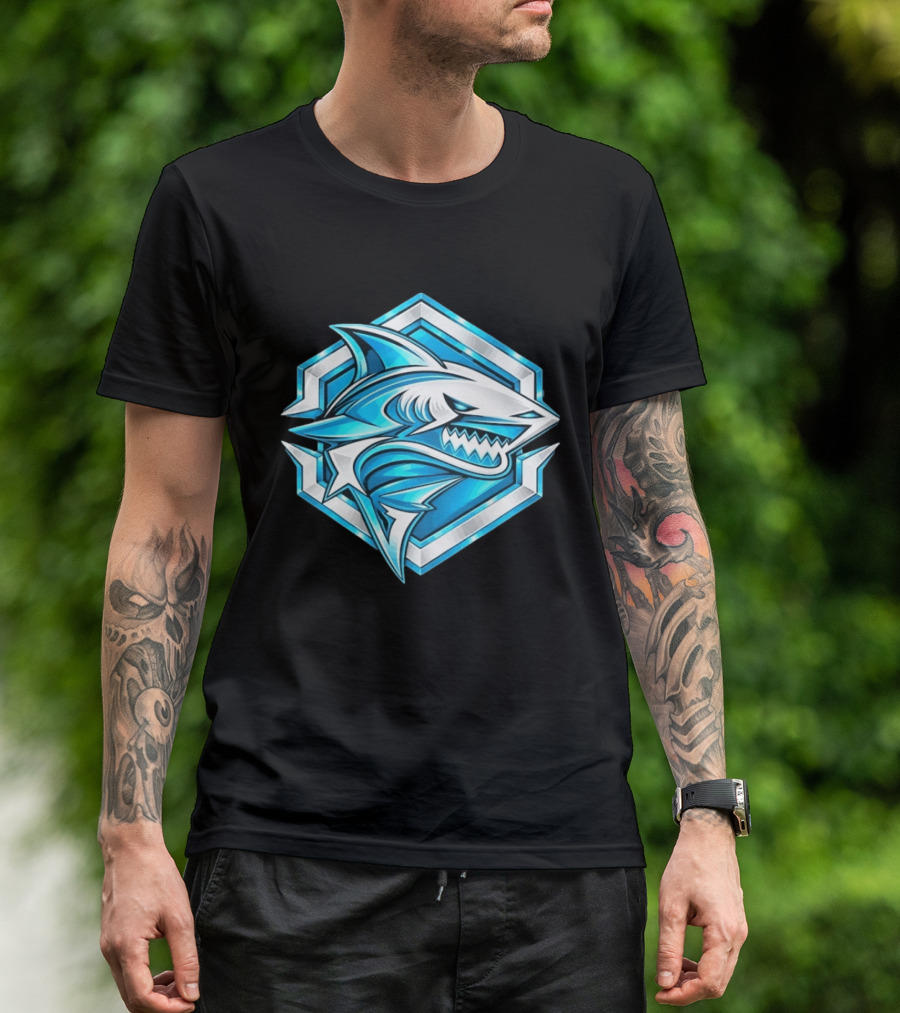 Blue Shark Hexagon Esports Gaming Shark T-Shirt