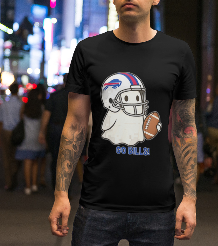 Buffalo Bills Ghost GO BILLS Football Helmet Holding Ball T-Shirt