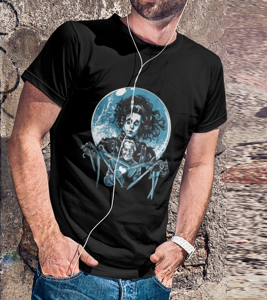 Edward Scissorhands Iconic Johnny Depp Vincent Price Heart Scissors Image T-Shirt