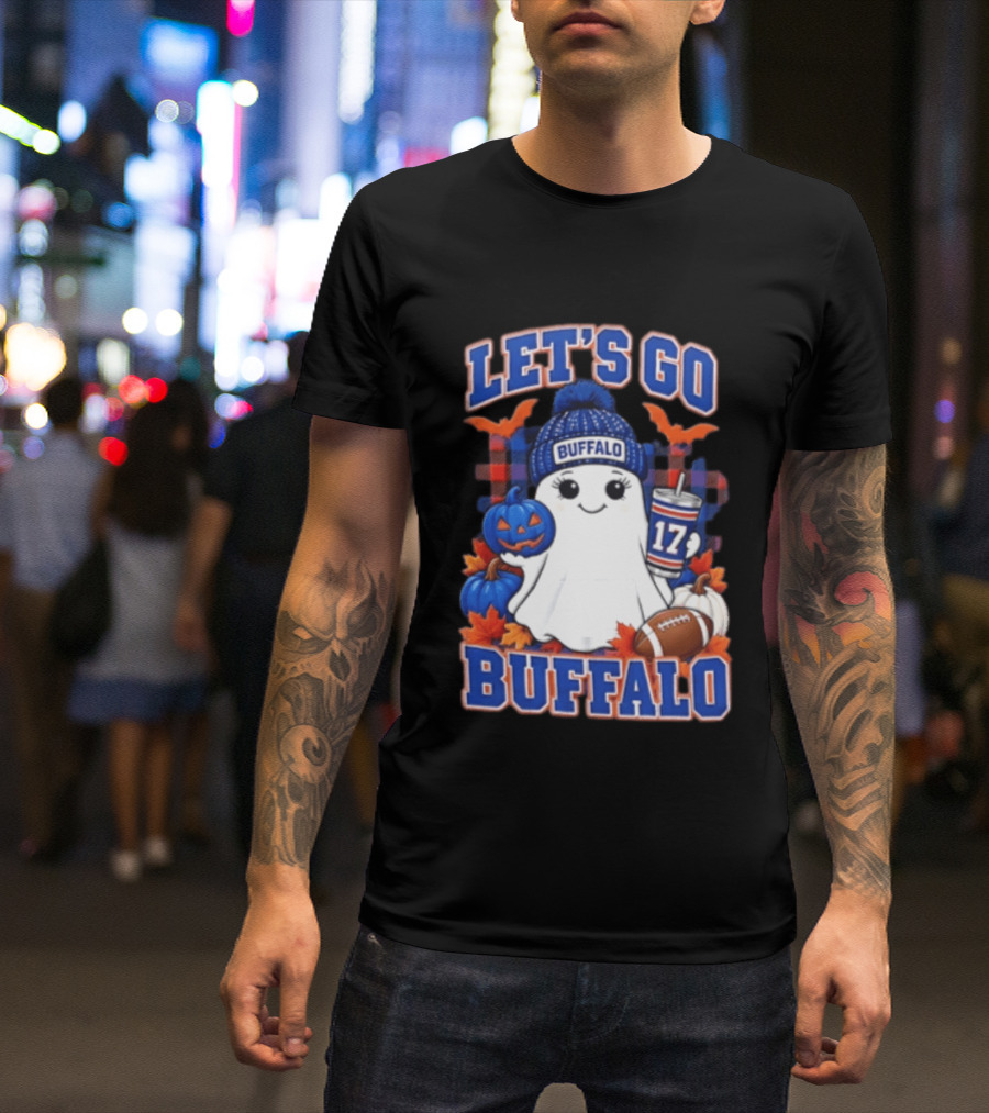 Let's Go Buffalo Ghost With Beanie Pumpkin And Football T-Shirt