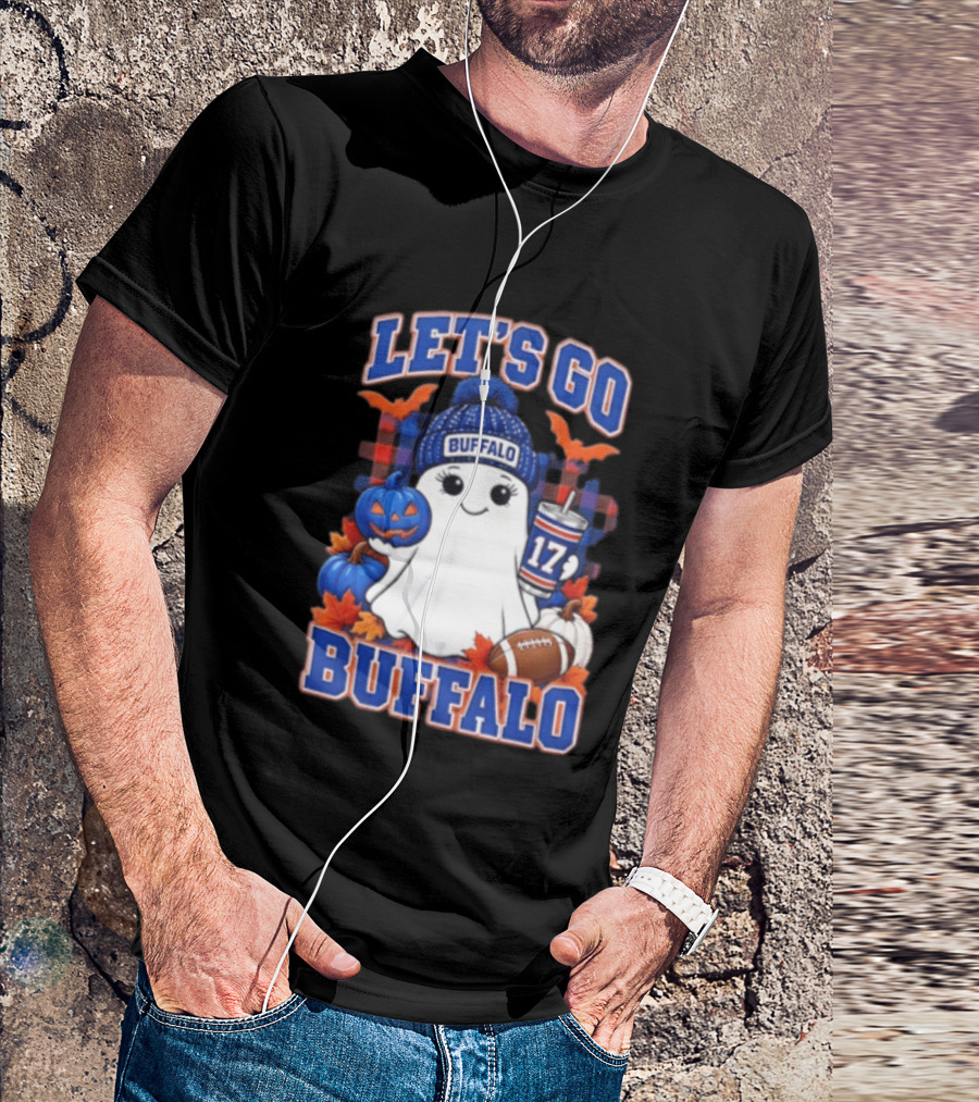 Let's Go Buffalo Ghost With Beanie Pumpkin And Football T-Shirt
