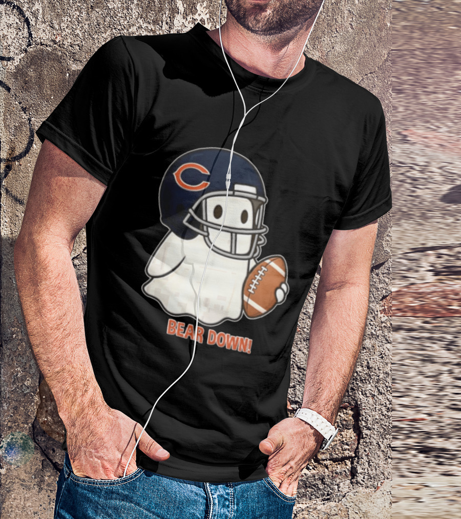 Chicago Bears Bear Down Ghost Football Helmet Holding Ball T-Shirt