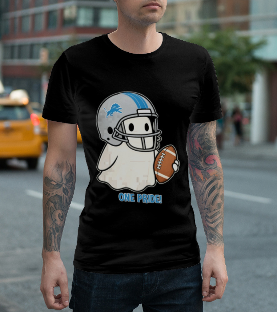Detroit Lions Ghost One Pride Football Helmet And Ball T-Shirt