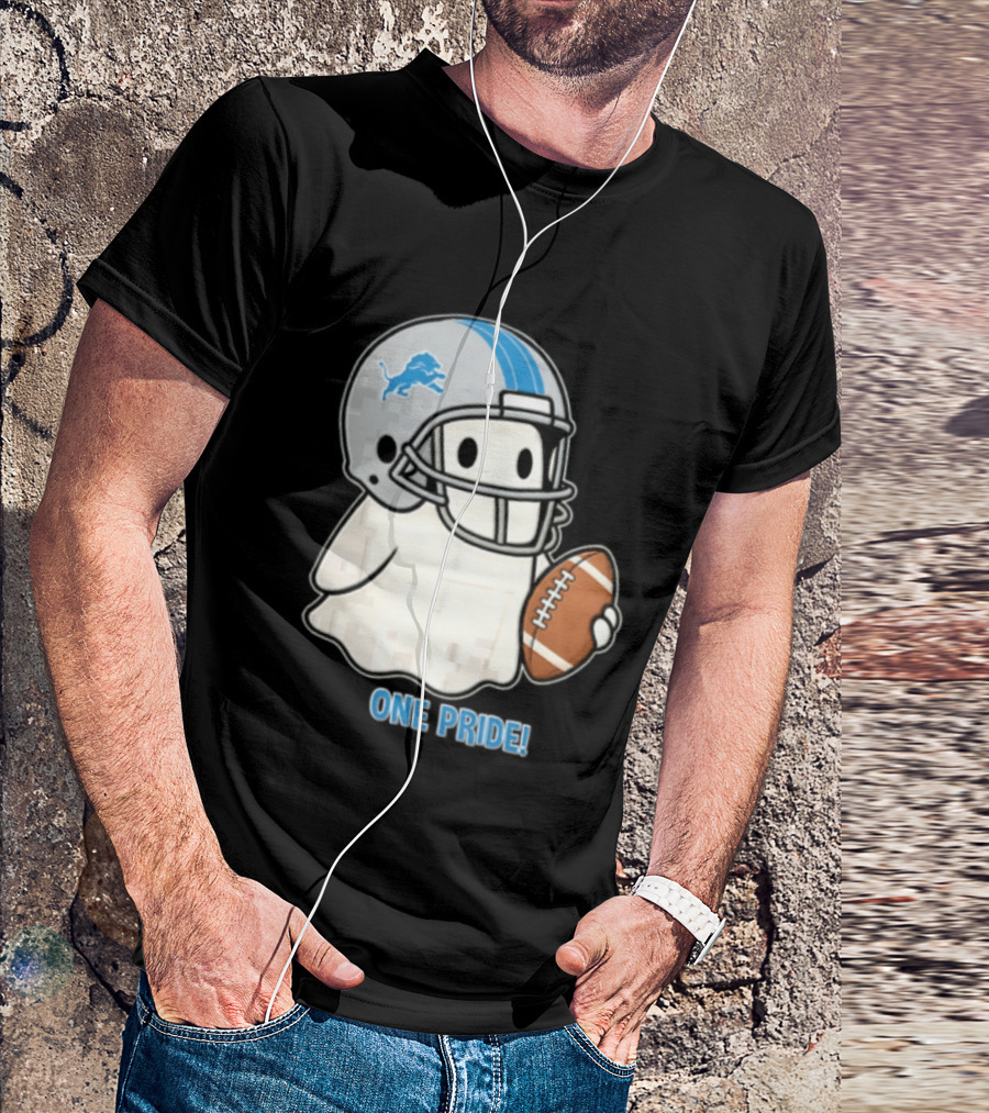 Detroit Lions Ghost One Pride Football Helmet And Ball T-Shirt