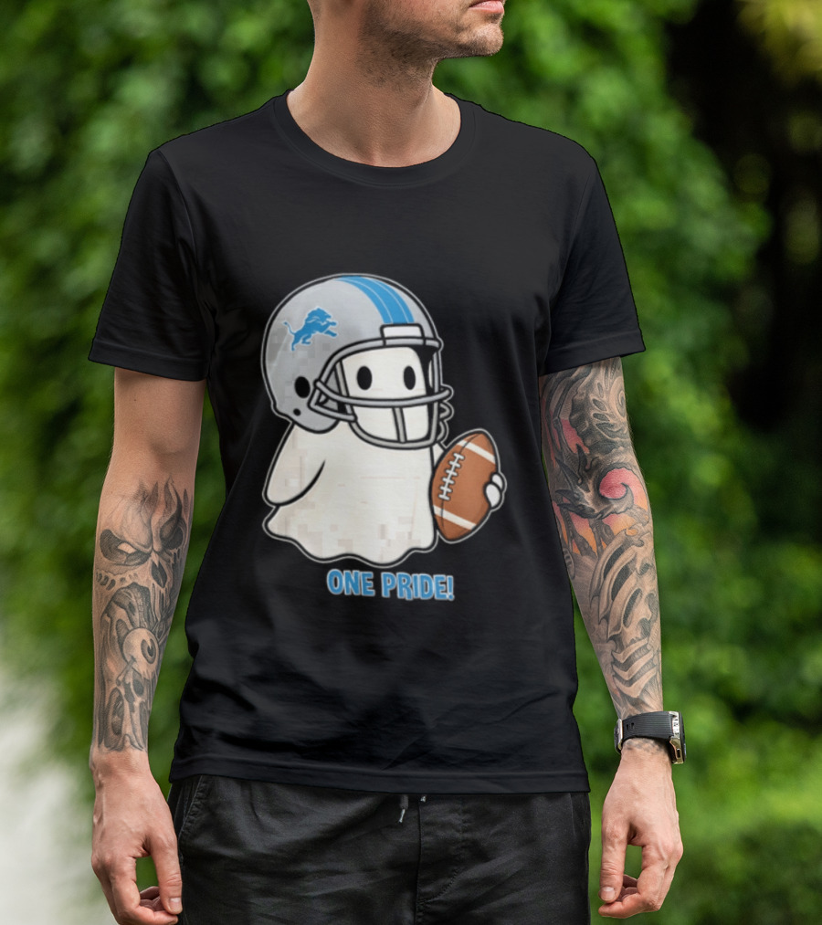Detroit Lions Ghost One Pride Football Helmet And Ball T-Shirt