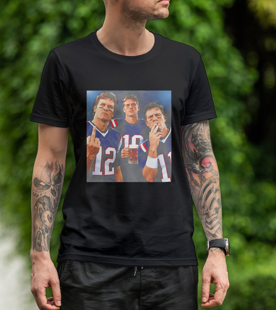 Tom Brady Drake Maye Drew Bledsoe New England Patriots Beer Middle Finger T-Shirt