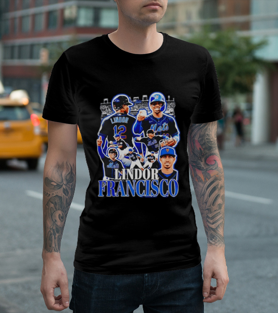 Francisco Lindor Mets 12 MLB Baseball Player Collage T-Shirt