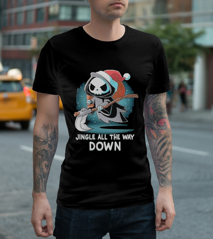 Jingle All The Way Down Grim Reaper Santa Hat T-Shirt