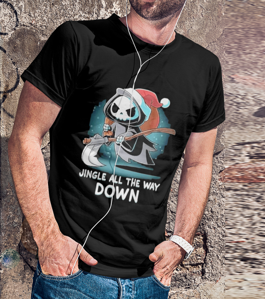Jingle All The Way Down Grim Reaper Santa Hat T-Shirt