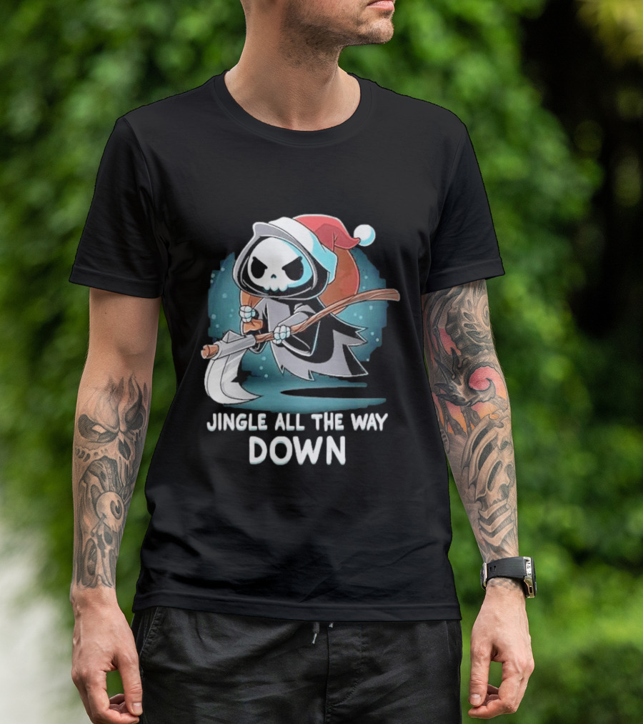 Jingle All The Way Down Grim Reaper Santa Hat T-Shirt