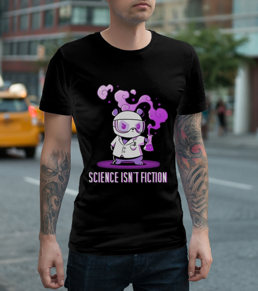 Science Isn't Fiction Panda Scientist With Beaker And Purple Smoke T-Shirt