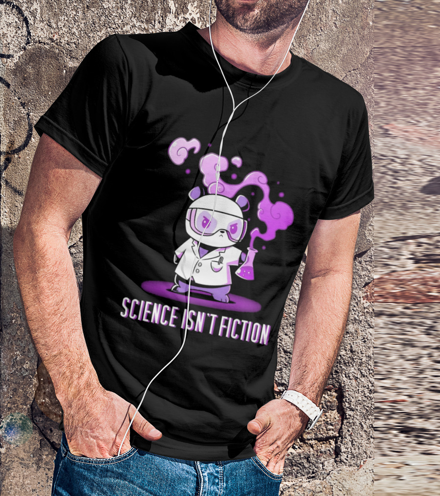 Science Isn't Fiction Panda Scientist With Beaker And Purple Smoke T-Shirt