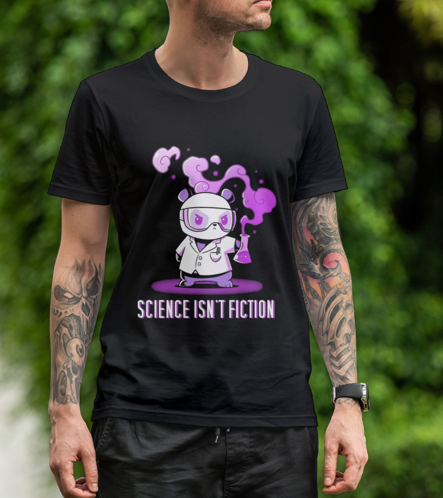 Science Isn't Fiction Panda Scientist With Beaker And Purple Smoke T-Shirt