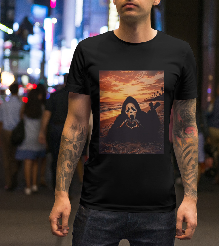 Ghostface Romantic Beach Sunset Valentine's Day Scream Lover T-Shirt