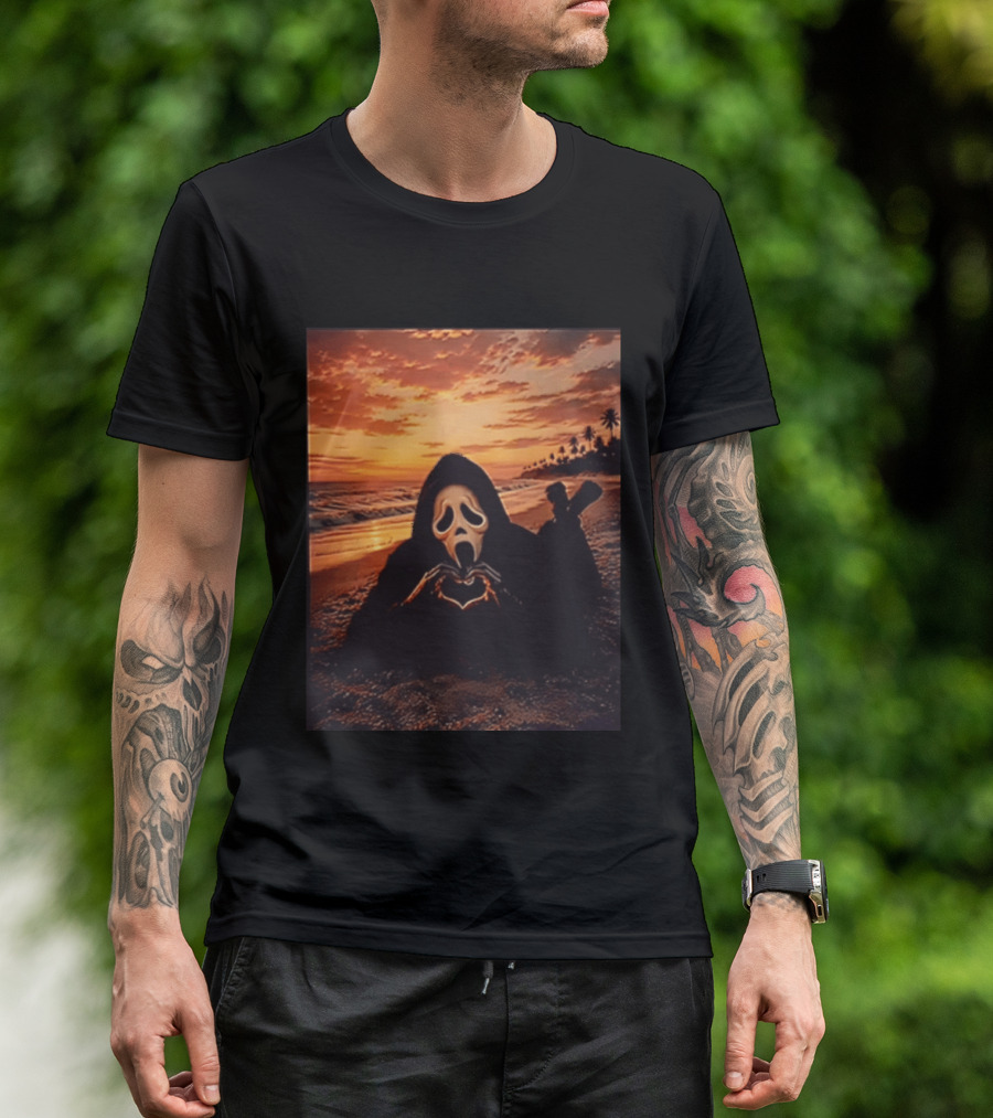 Ghostface Romantic Beach Sunset Valentine's Day Scream Lover T-Shirt