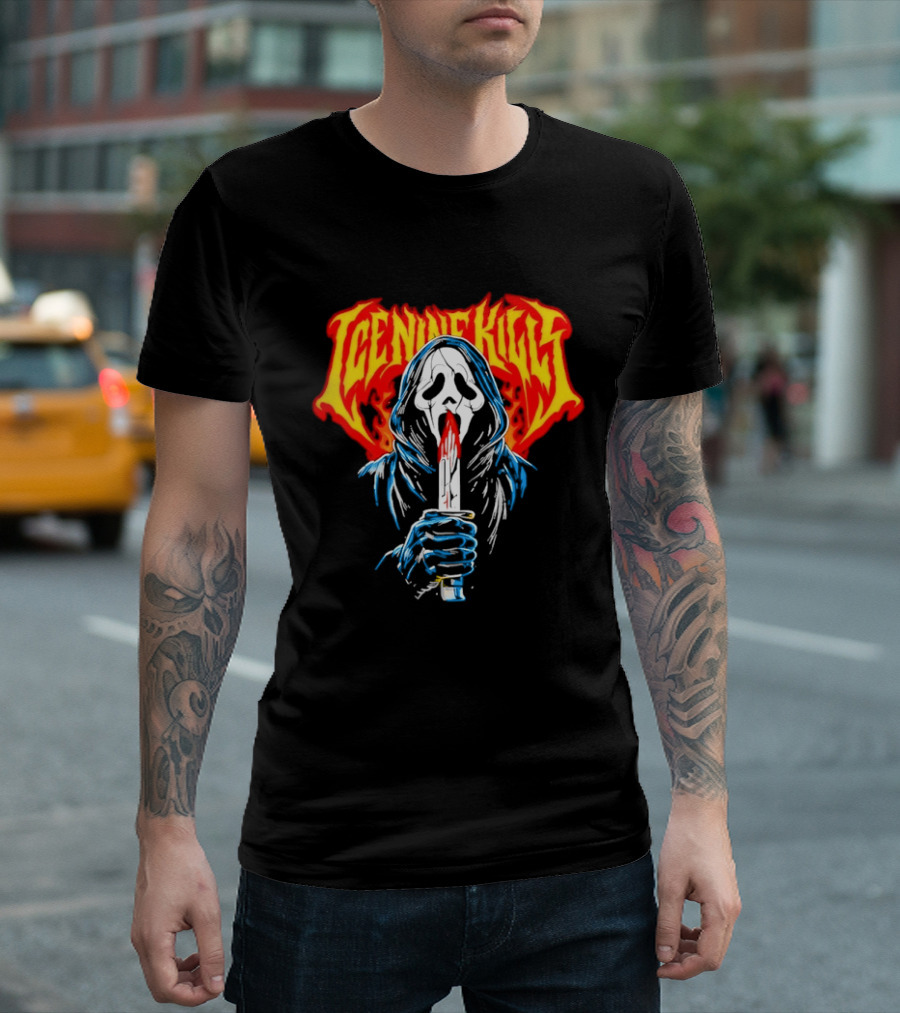 Ice Nine Kills Ghostface Horror Metal Band Red Text Knife T-Shirt