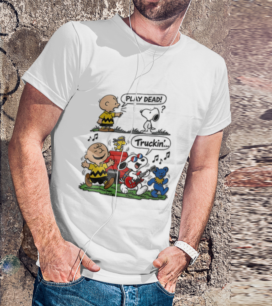 Charlie Brown Snoopy Grateful Dead Play Dead Truckin Dancing Characters T-Shirt
