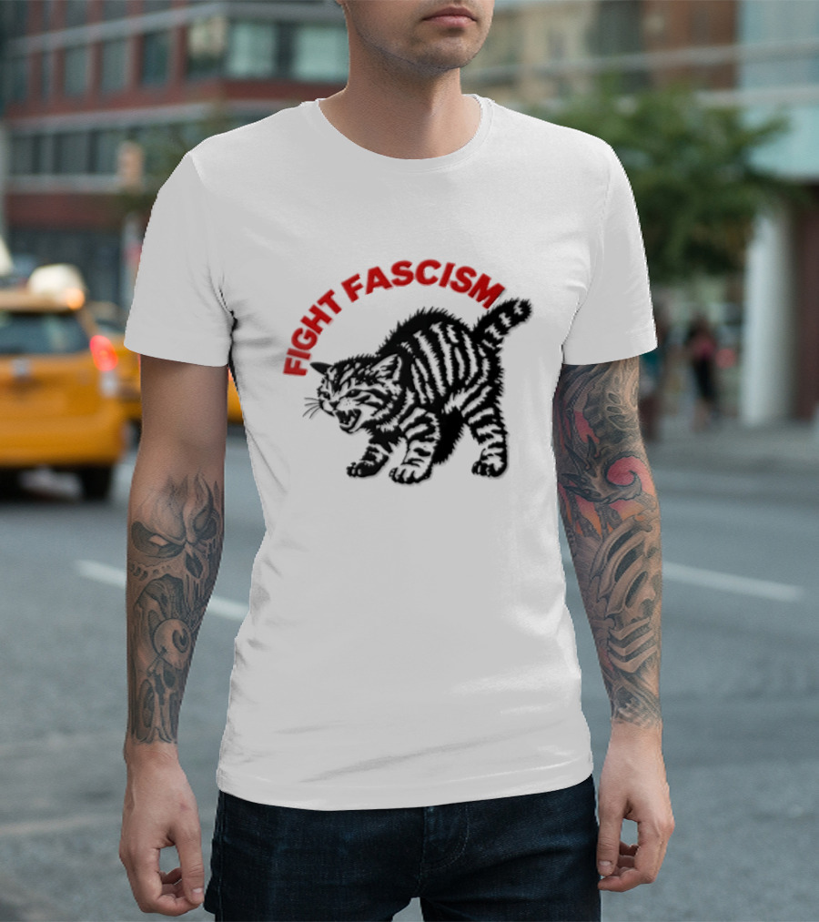 Hissing Striped Kitten Fight Fascism Arched T-Shirt