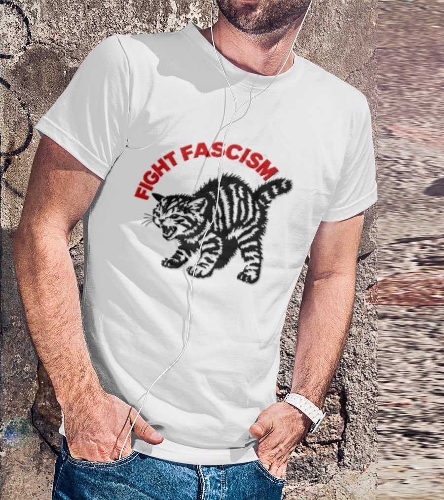 Hissing Striped Kitten Fight Fascism Arched T-Shirt