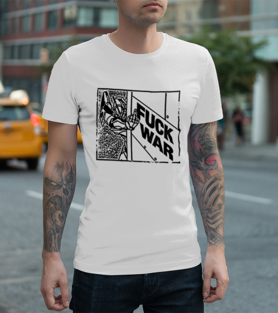 Fuck War Robot Middle Finger Gesture T-Shirt