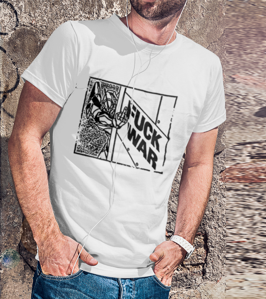 Fuck War Robot Middle Finger Gesture T-Shirt