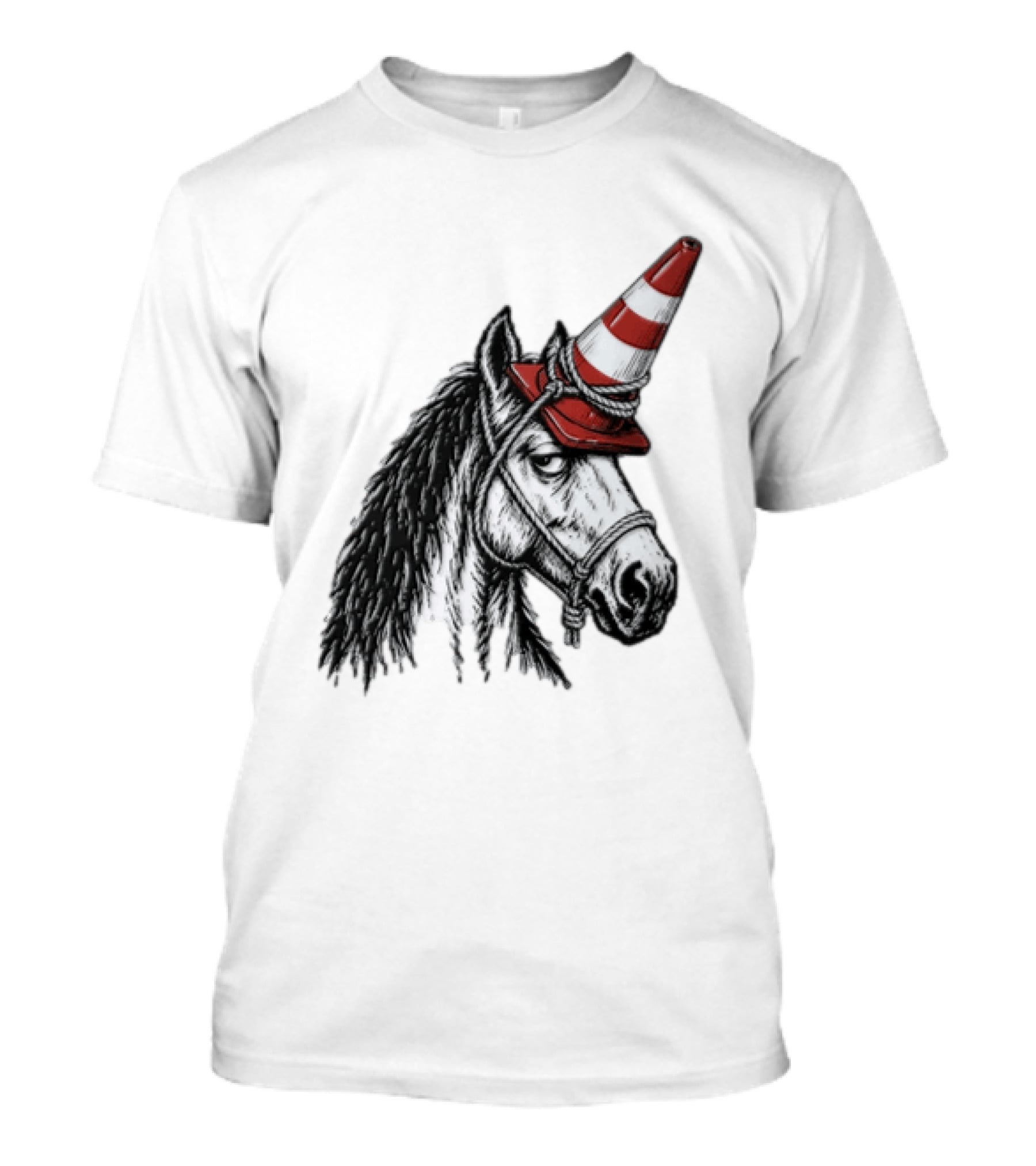 Horse Wearing Red Traffic Cone Hat Rope Accessory T-Shirt