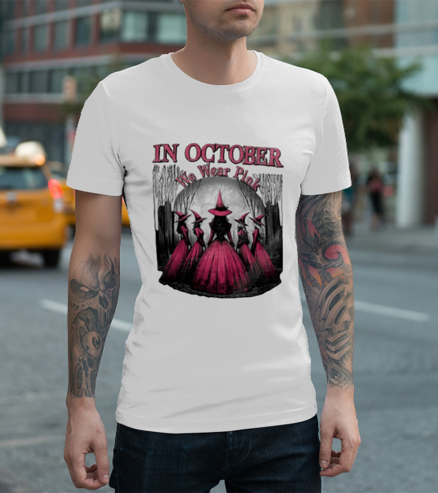 In October We Wear Pink Five Witches Pink Dresses Forest Moon T-Shirt