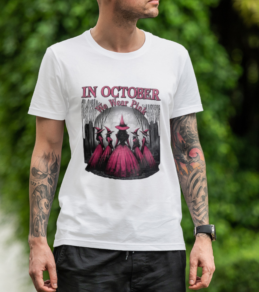 In October We Wear Pink Five Witches Pink Dresses Forest Moon T-Shirt