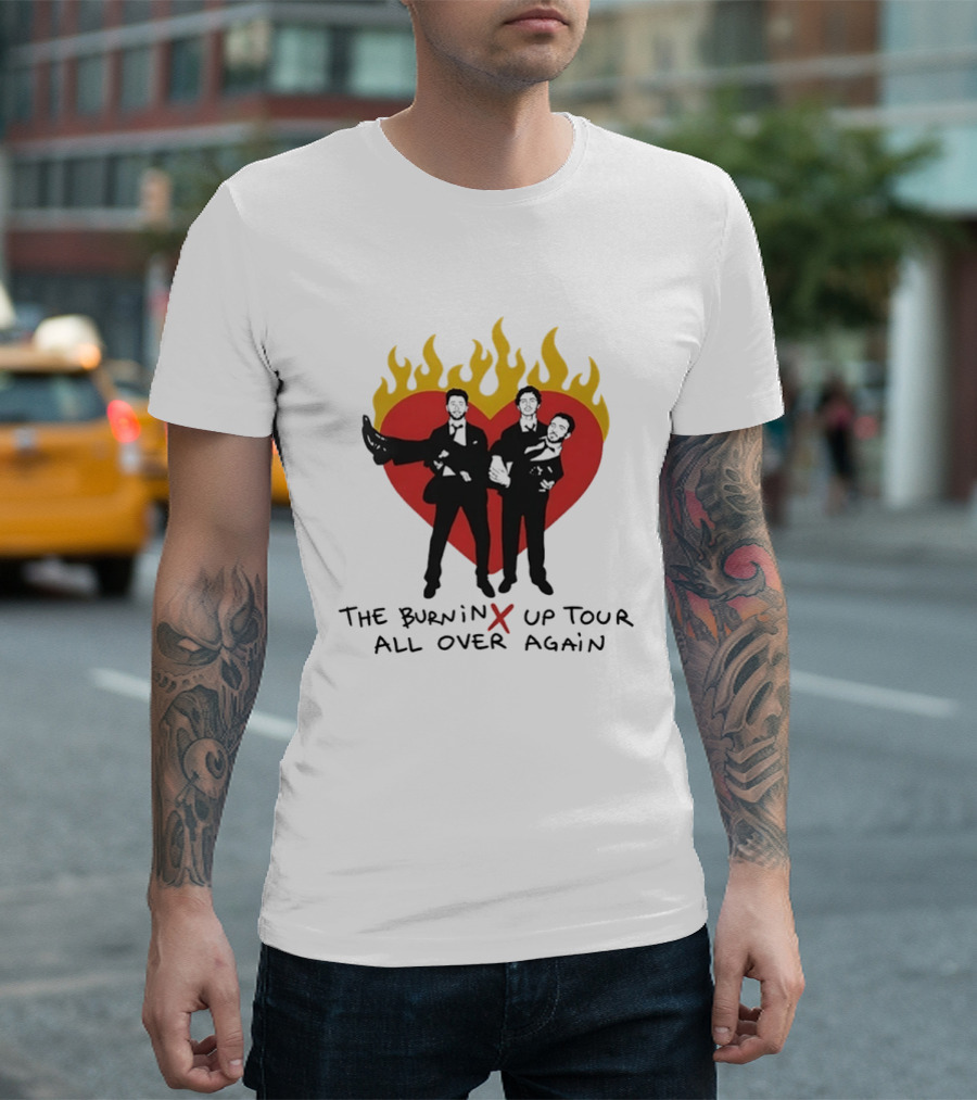 Jonas Brothers Burnin Up Tour All Over Again Fiery Heart Trio T-Shirt