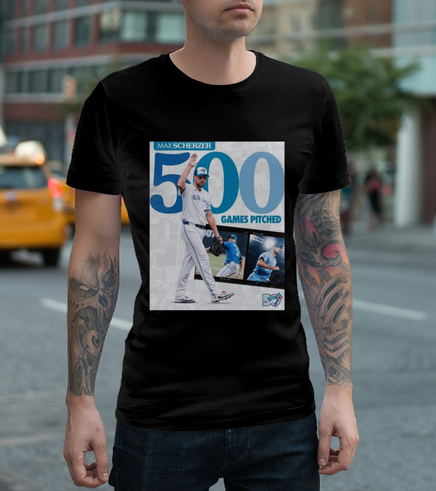 Max Scherzer 500 Games Pitched Blue Jays 50 T-Shirt