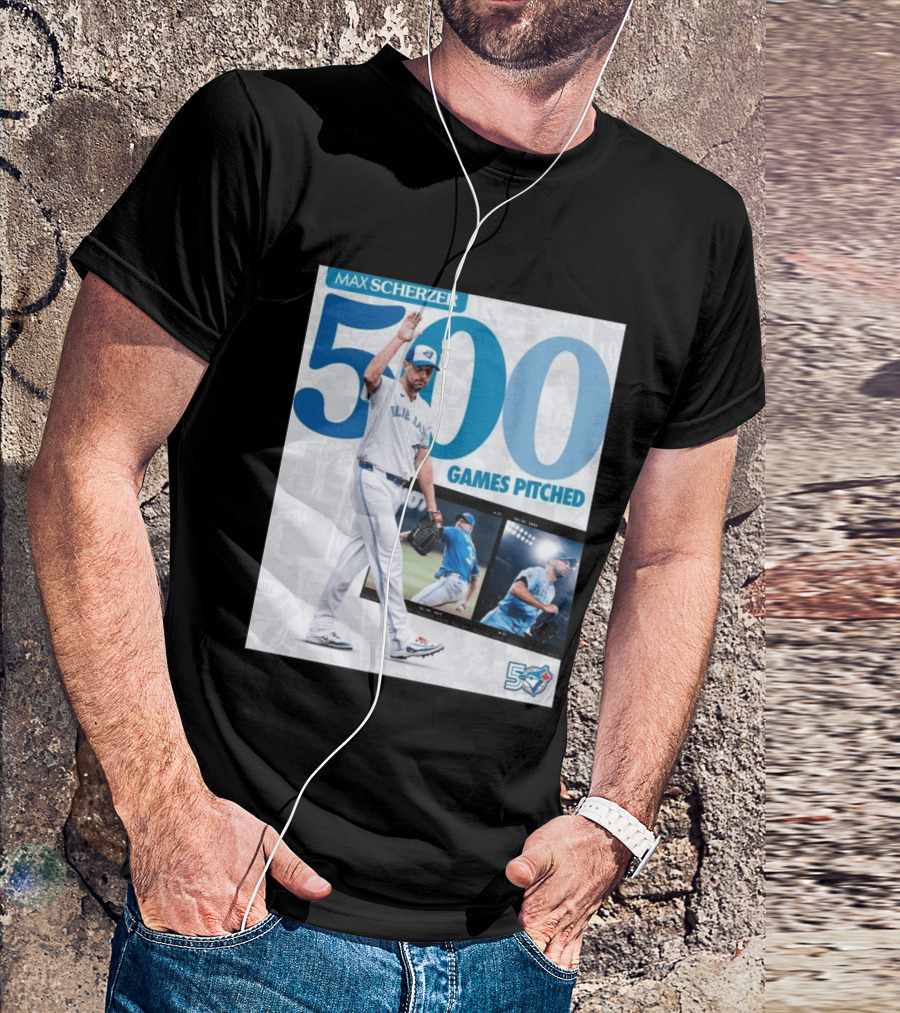 Max Scherzer 500 Games Pitched Blue Jays 50 T-Shirt