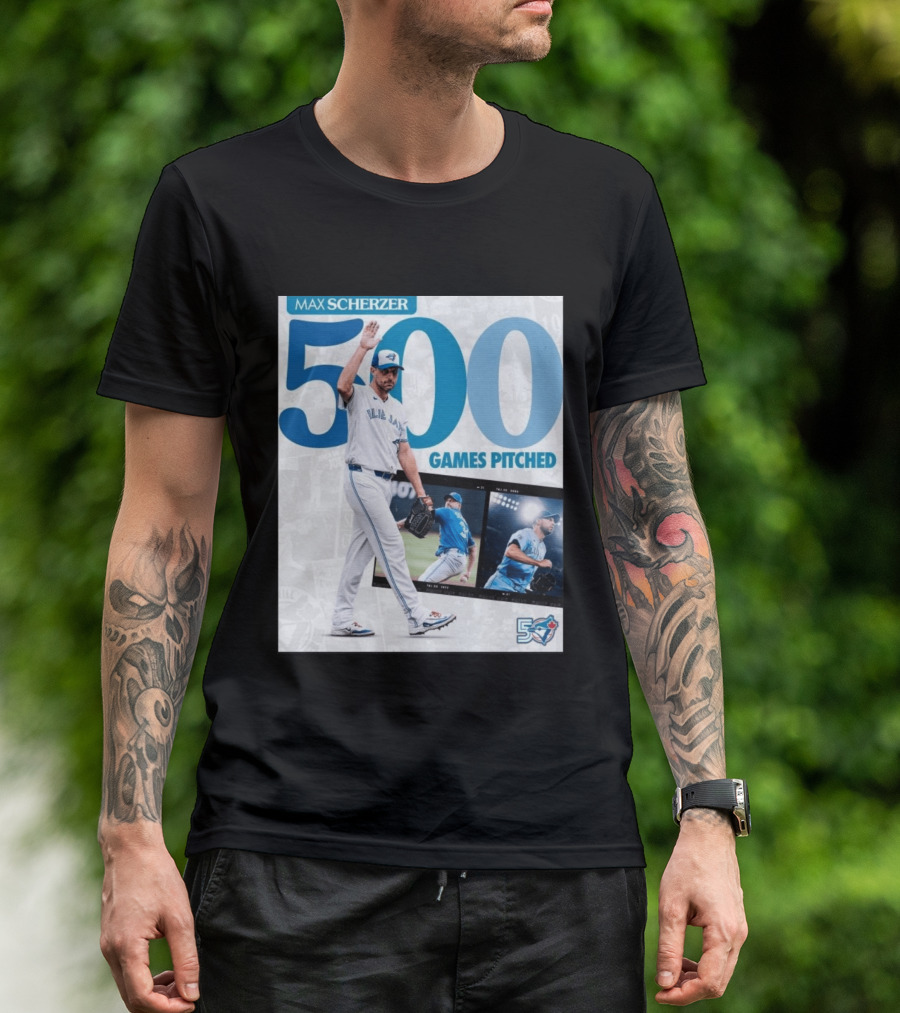 Max Scherzer 500 Games Pitched Blue Jays 50 T-Shirt