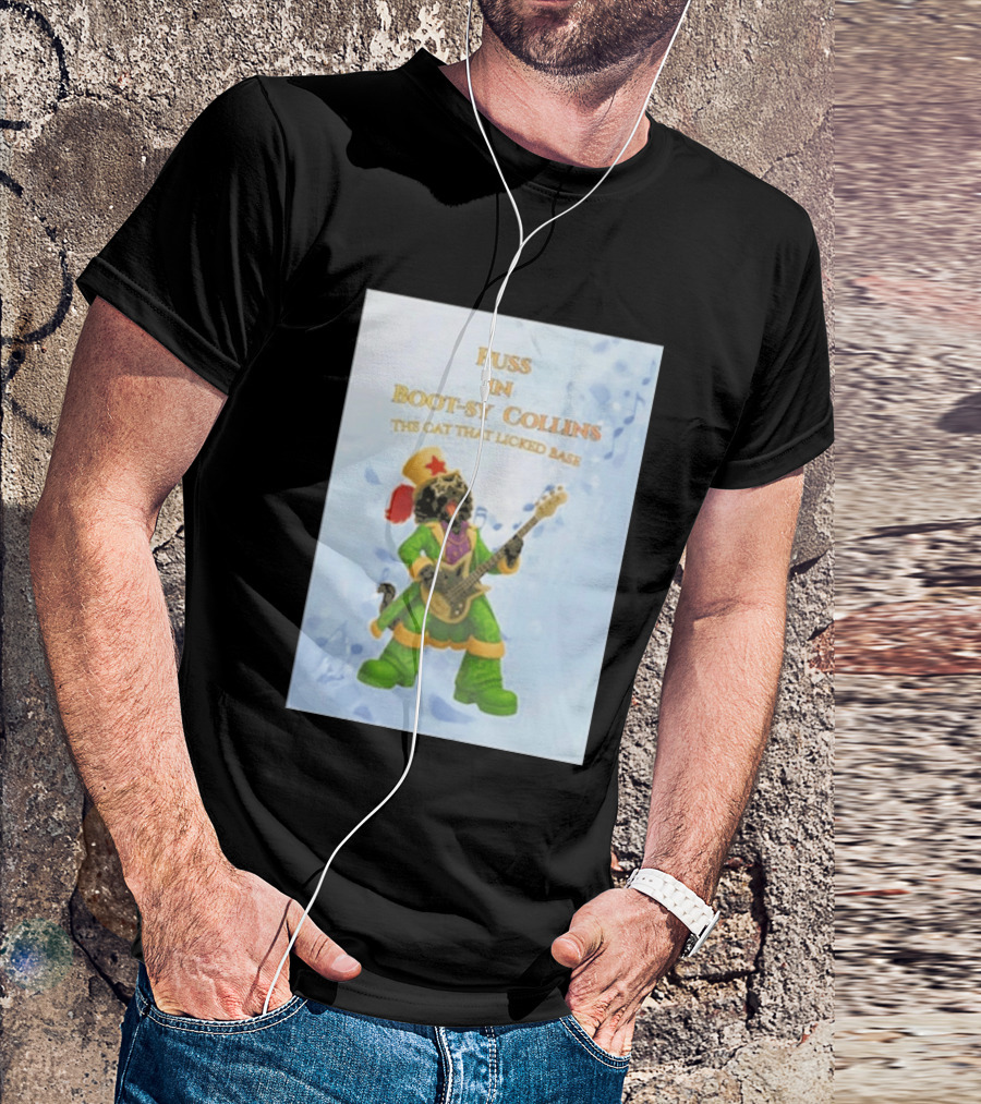 Puss In Bootsy Collins The Cat That Licked Base Green Costume Star Hat Guitar Player T-Shirt