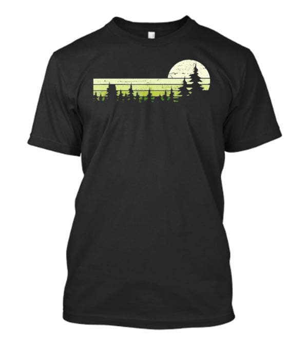 Forest Sunset Silhouette Nature Trees With Circle Sun T-Shirt