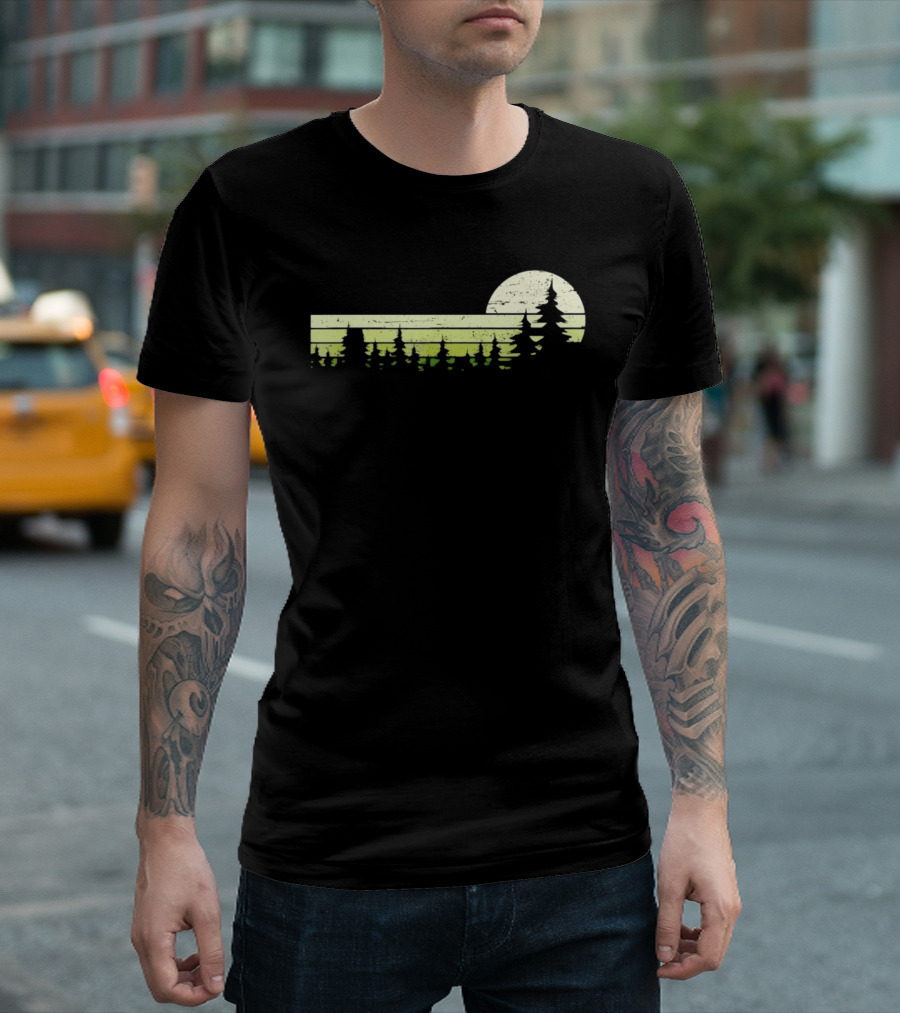 Forest Sunset Silhouette Nature Trees With Circle Sun T-Shirt