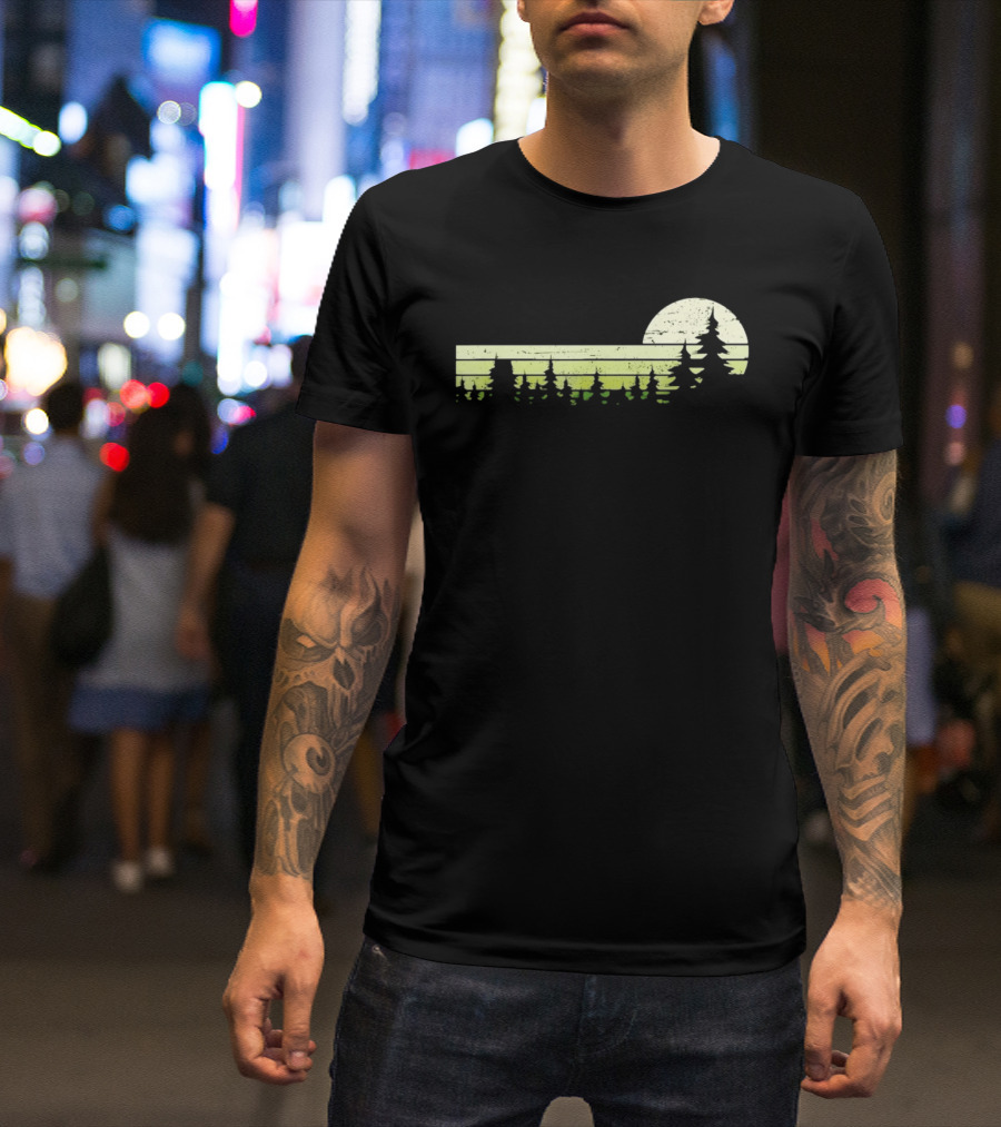 Forest Sunset Silhouette Nature Trees With Circle Sun T-Shirt
