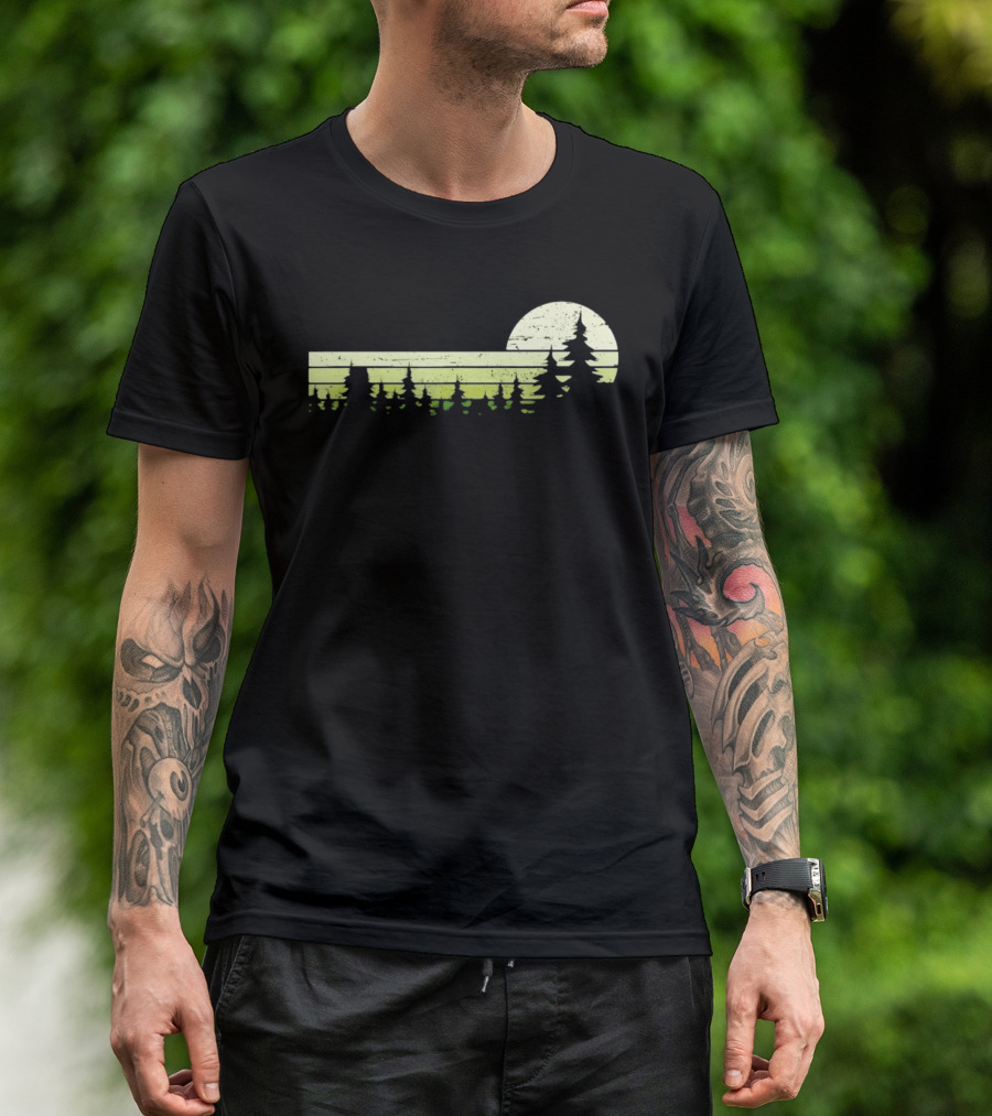 Forest Sunset Silhouette Nature Trees With Circle Sun T-Shirt