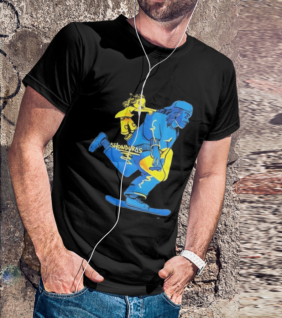 Shonduras Skateboard Skater Yellow Blue T-Shirt