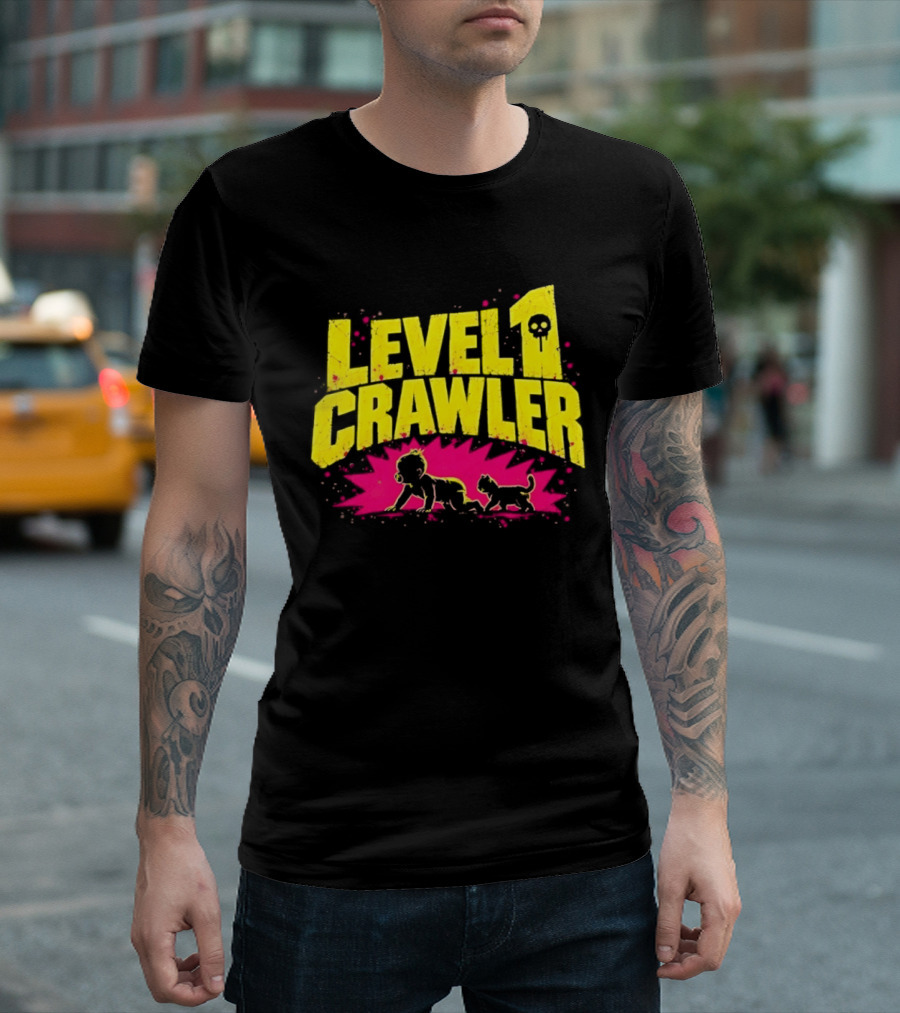Level 1 Crawler Baby And Kitten Gamer Gaming Fun Adventure T-Shirt
