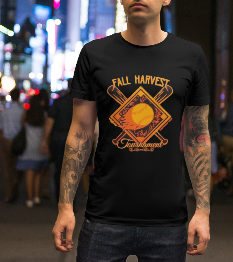 USSSA Fall Harvest Fastpitch Softball Tournament 2023 With Crossed Bats And Flaming Ball T-Shirt